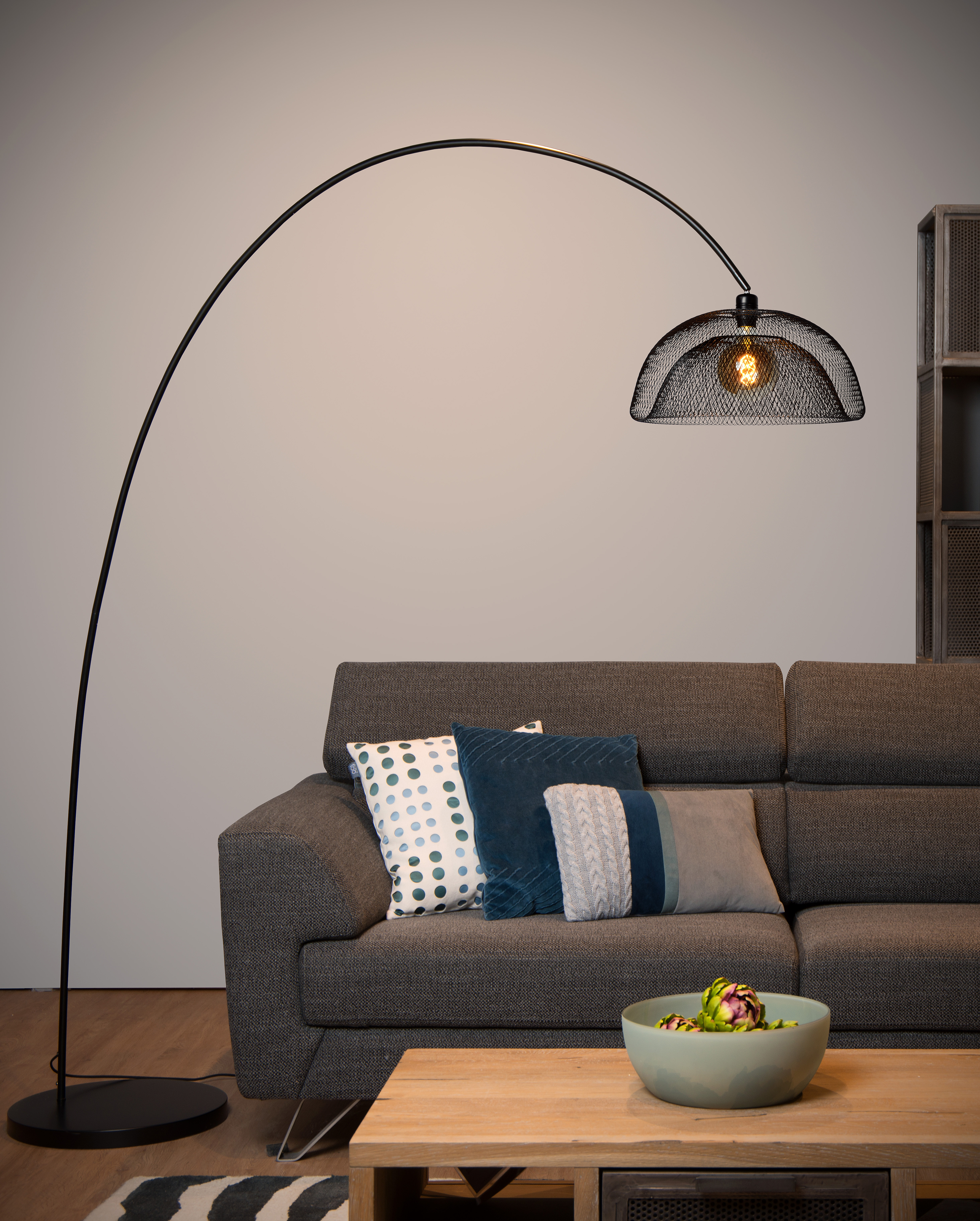 black mesh floor lamp