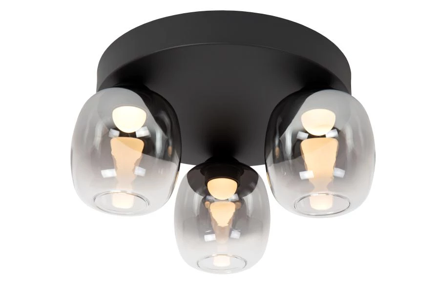 Lucide TAMINO - Plafonnier - LED Dim. - 3x5,6W 3000K - Noir - allumé