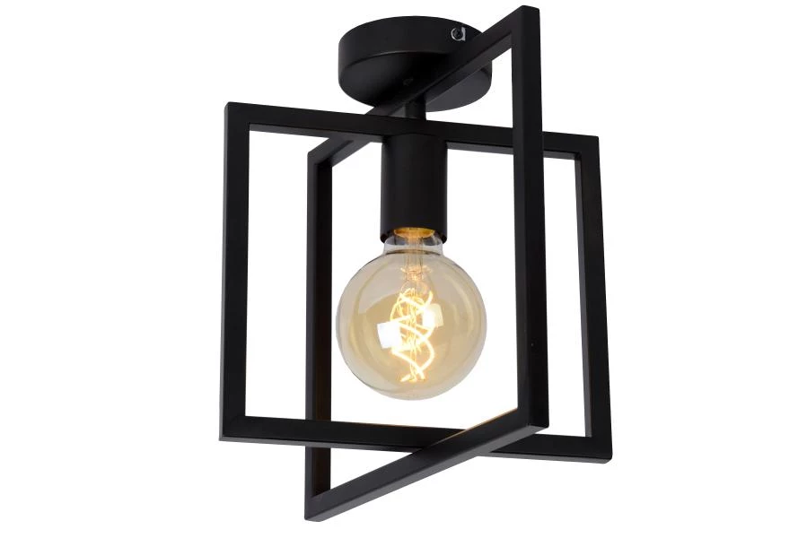 Lucide LUUK - Flush ceiling light - 1xE27 - Black - turned on