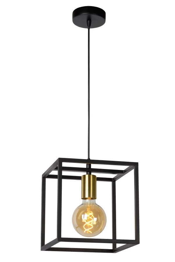 Lucide RUBEN - Pendant light - 1xE27 - Black - turned on