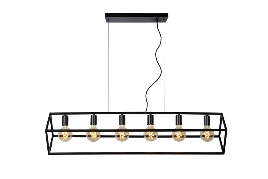 Lucide FABIAN - Hanglamp - 6xE27 - Zwart - aangezet