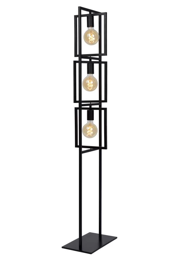 Lucide LUUK - Floor lamp - 3xE27 - Black - turned on