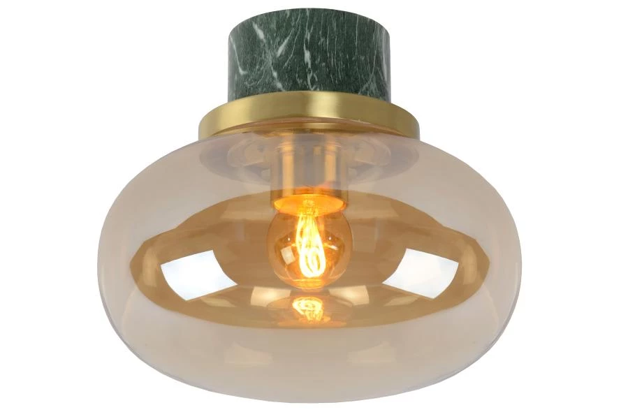 Lucide LORENA - Flush ceiling light Bathroom - Ø 23 cm - 1xE27 - IP44 - Amber - turned on 2