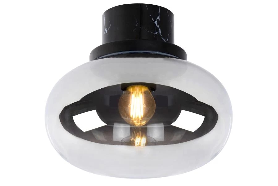 Lucide LORENA - Flush ceiling light Bathroom - Ø 23 cm - 1xE27 - IP44 - Smoke Grey - turned on 5