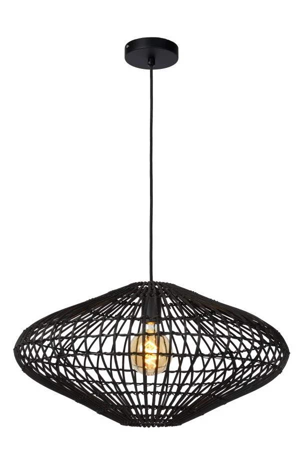 Lucide MAGALI - Hanglamp - Ø 56 cm - 1xE27 - Zwart - aangezet