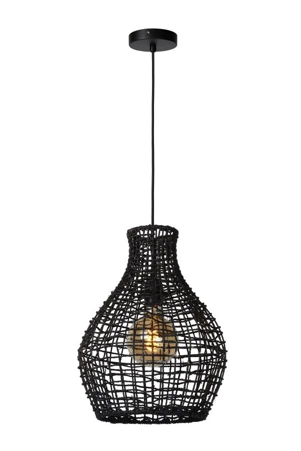 Lucide ALBAN - Hanglamp - Ø 35 cm - 1xE27 - Zwart - aangezet