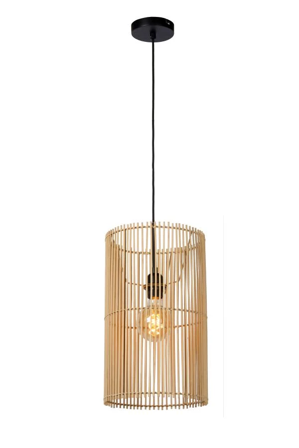 Lucide JANTINE - Pendant light - Ø 26 cm - 1xE27 - Natural - turned on 2