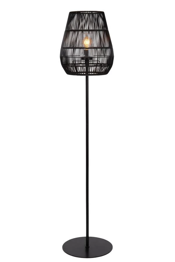 Lucide NERIDA - Lampadaire Intérieur/Extérieur - Ø 35 cm - 1xE27 - IP44 - Noir - allumé