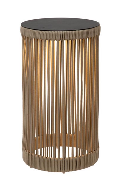 Lucide PINGI - Lampadaire Rechargeable Intérieur/Extérieur - Batterie/Piles - Ø 33,5 cm - LED 3 StepDim - 1x3W 3000K - IP44 - Taupe