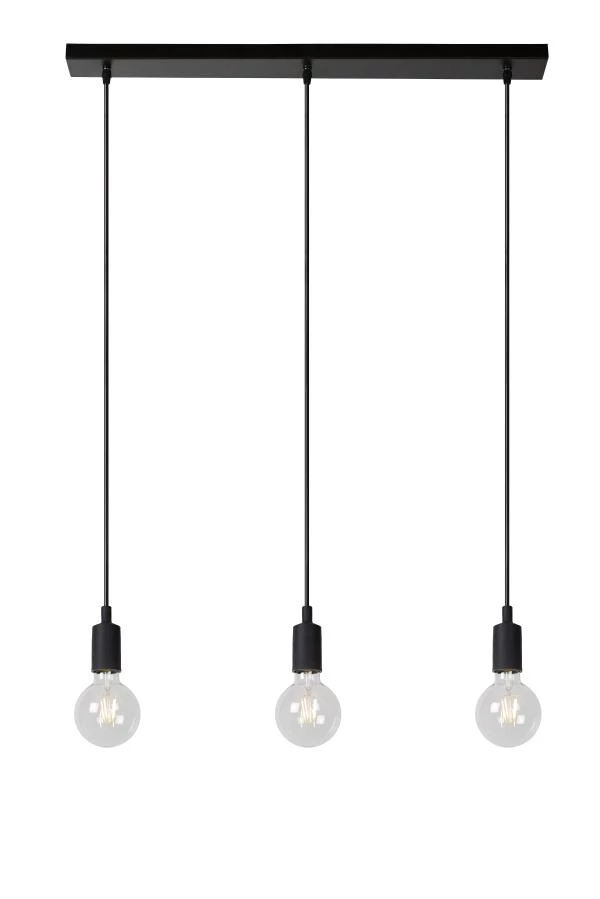 Lucide FIX - Pendant light - 3xE27 - Black - turned on