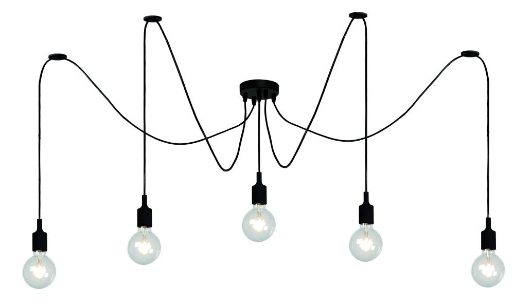 Lucide FIX - Pendant light - 5xE27 - Black - turned on