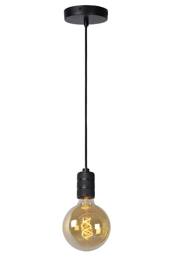 Lucide JOVA - Hanglamp - Ø 10 cm - 1xE27 - Zwart - aangezet