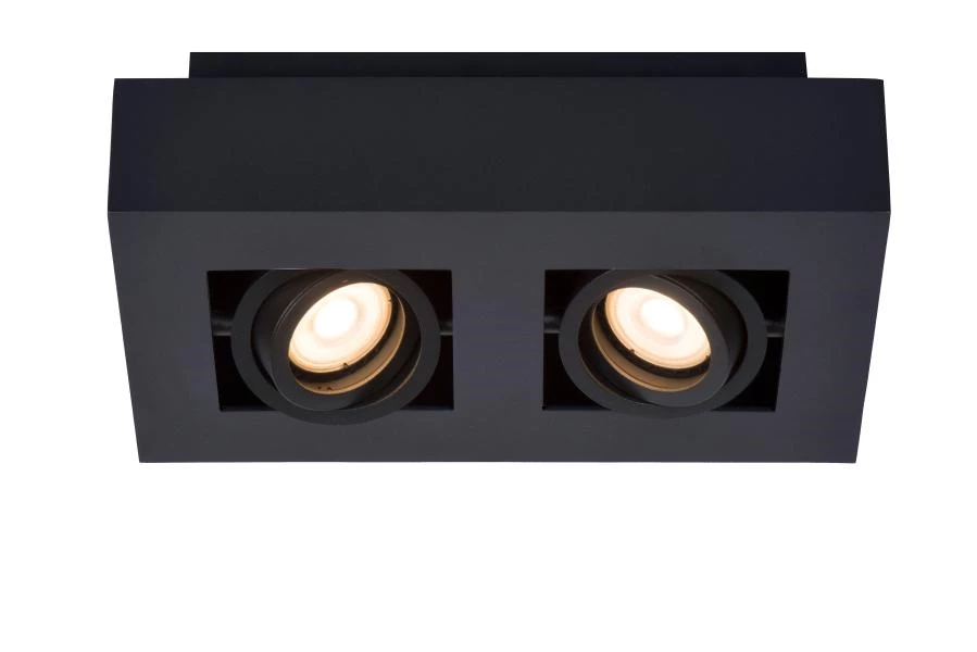 Lucide XIRAX - Ceiling spotlight - LED Dim to warm - GU10 - 2x5W 2200K/3000K - Black - turned on