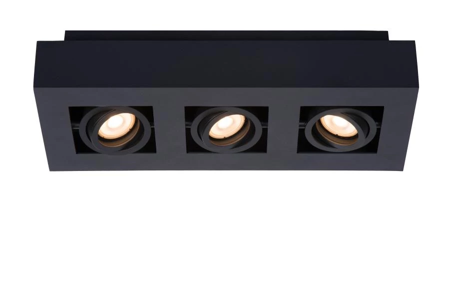 Lucide XIRAX - Deckenstrahler - LED Dim to warm - GU10 - 3x5W 2200K/3000K - Schwarz - eingeschaltet