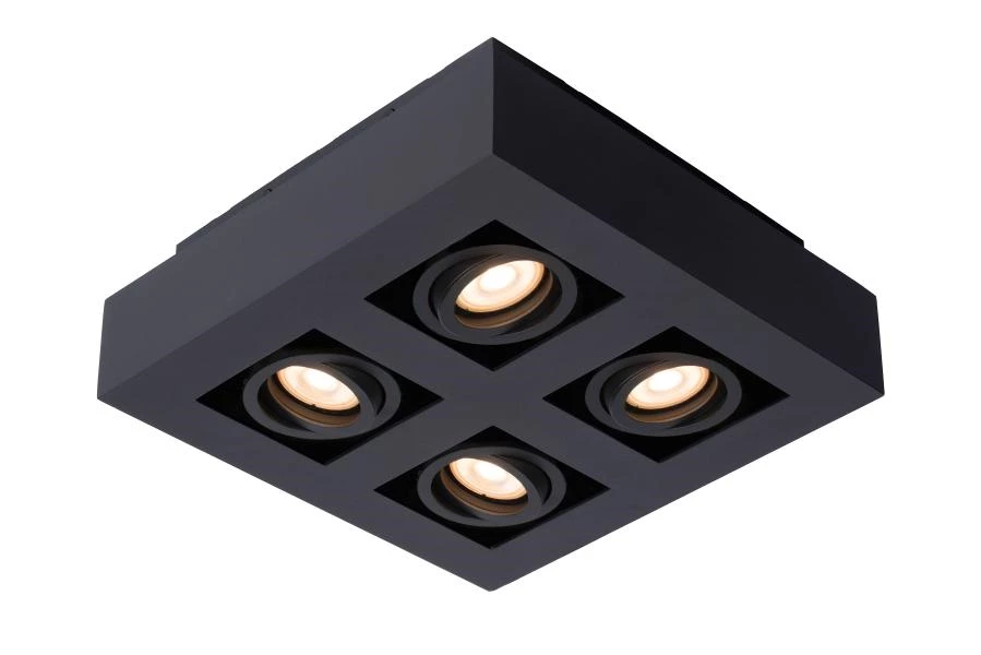 Lucide XIRAX - Deckenstrahler - LED Dim to warm - GU10 - 4x5W 2200K/3000K - Schwarz - eingeschaltet