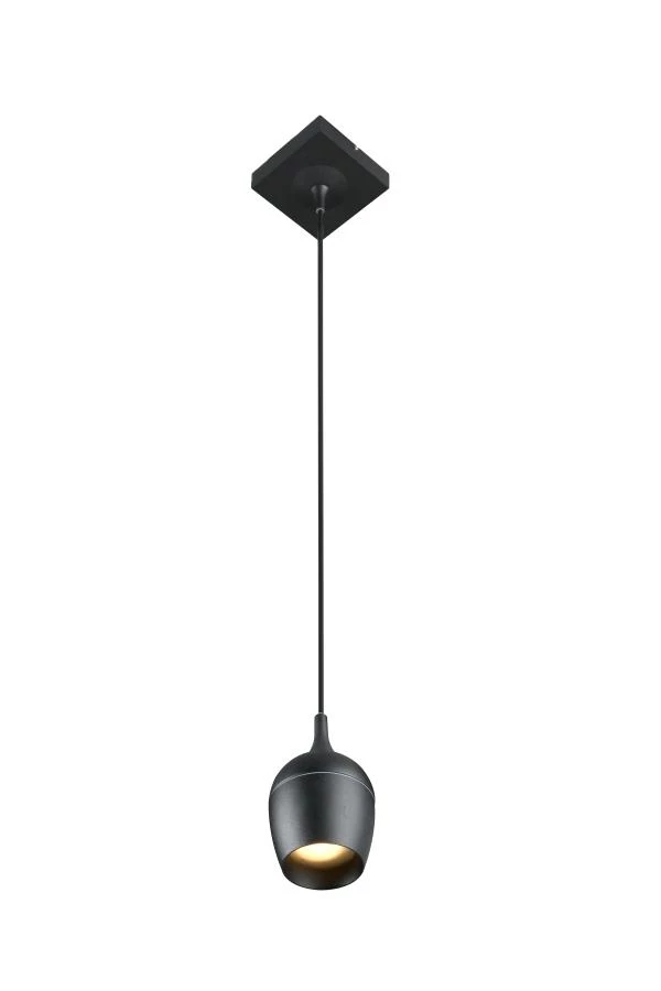 Lucide PRESTON - Pendant light Bathroom - Ø 10 cm - 1xGU10 - IP44 - Black - turned on