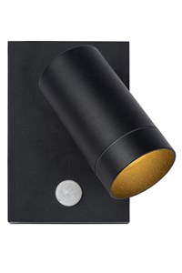 Lucide TAYLOR - Wall spotlight / Wall light Indoor/Outdoor - 1xGU10 - IP54 - Motion Sensor - Black turned on