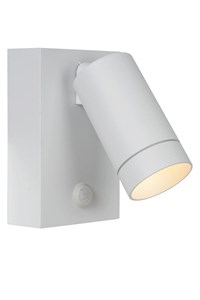 Lucide TAYLOR - Wall spotlight / Wall light Indoor/Outdoor - 1xGU10 - IP54 - Motion Sensor - White turned on 1