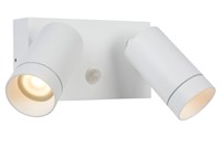 Lucide TAYLOR - Wall spotlight / Wall light Indoor/Outdoor - 2xGU10 - IP54 - Motion Sensor - White turned on 1