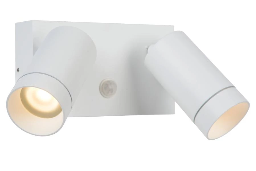 Lucide TAYLOR - Wall spotlight / Wall light Indoor/Outdoor - 2xGU10 - IP54 - Motion Sensor - White - turned on 1