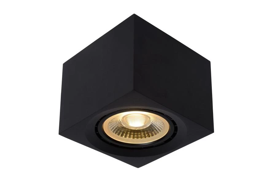 Lucide FEDLER - Spot plafond - LED Dim to warm - GU10 (ES111) - 1x12W 2200K/3000K - Noir - allumé