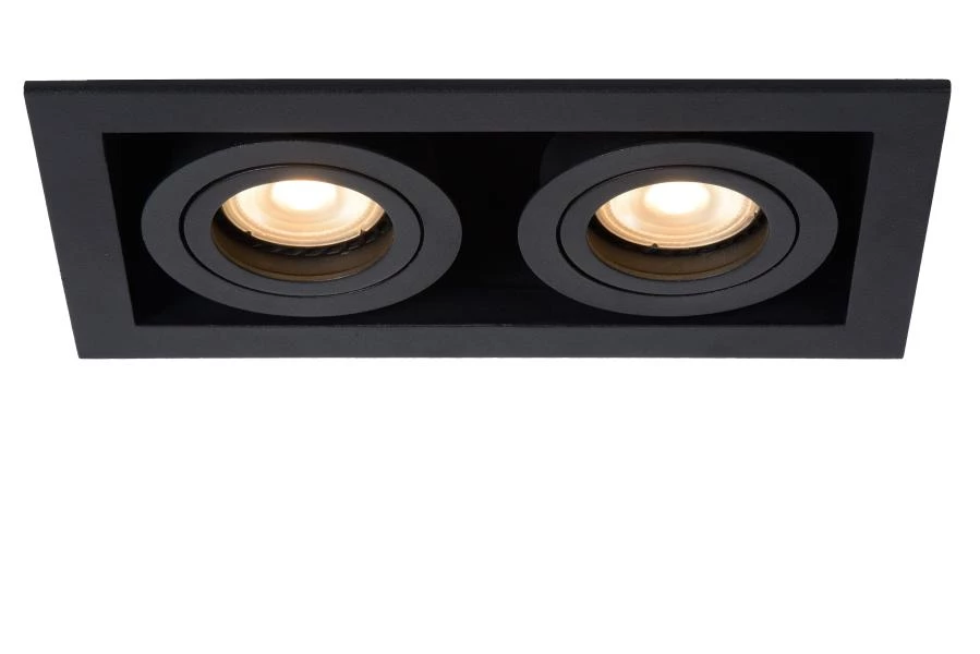 Lucide CHIMNEY - Recessed spotlight - 2xGU10 - Black - turned on