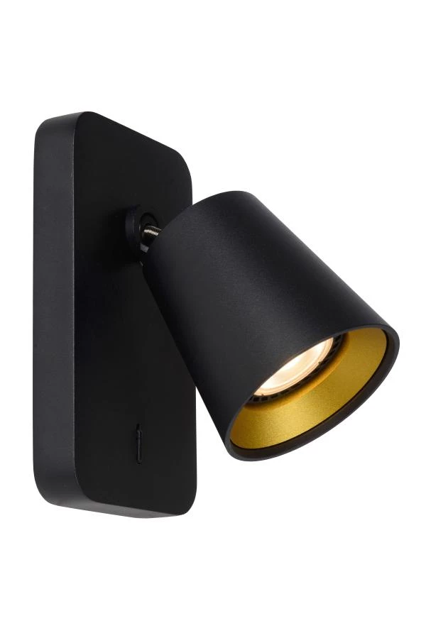 Lucide TURNON - Bedside lamp / Wall light - LED Dim to warm - GU10 - 1x5W 2200K/3000K - Black - turned on