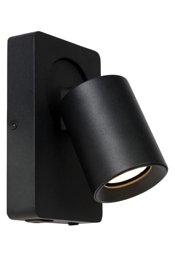 Lucide NIGEL - Bettlampe / Wandleuchte - LED Dim to warm - GU10 - 1x5W 2200K/3000K - Mit USB-Ladepunkt - Schwarz - eingeschaltet