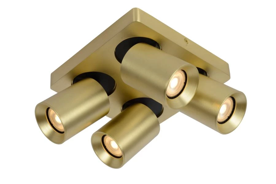 Lucide NIGEL - Plafondspot - LED Dim to warm - GU10 - 4x5W 2200K/3000K - Mat Goud / Messing - aangezet 2