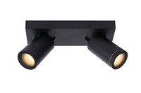 Lucide TAYLOR - Foco de techo Baño - LED Dim to warm - GU10 - 2x5W 2200K/3000K - IP44 - Negro encendido