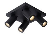 Lucide TAYLOR - Foco de techo Baño - LED Dim to warm - GU10 - 4x5W 2200K/3000K - IP44 - Negro encendido