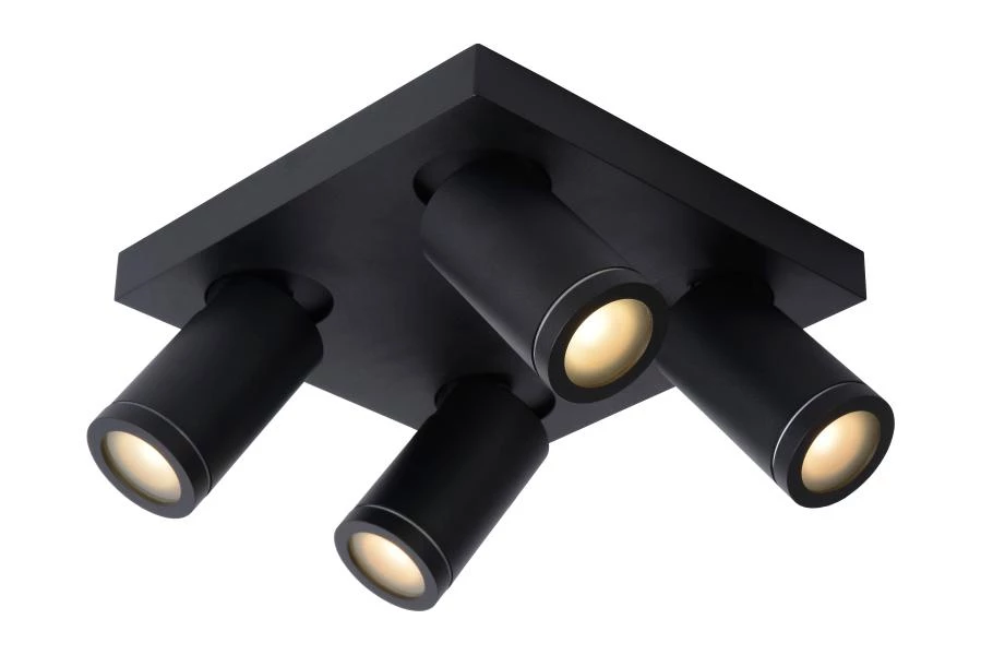 Lucide TAYLOR - Foco de techo Baño - LED Dim to warm - GU10 - 4x5W 2200K/3000K - IP44 - Negro - encendido