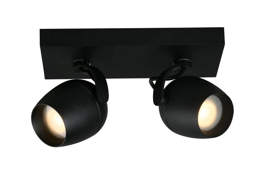 Lucide PRESTON - Ceiling spotlight Bathroom - 2xGU10 - IP44 - Black - turned on