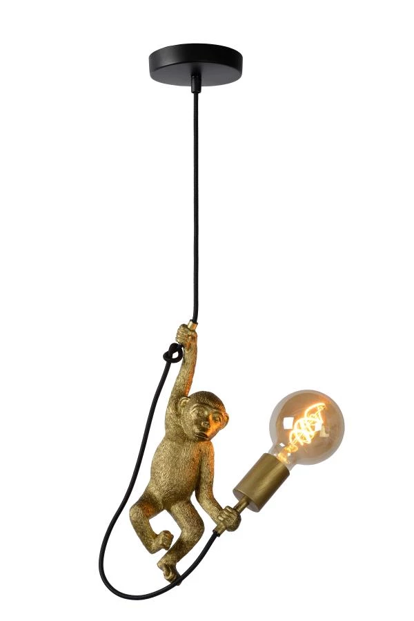 Lucide EXTRAVAGANZA CHIMP - Hanglamp - Ø 17,6 cm - 1xE27 - Zwart - aangezet