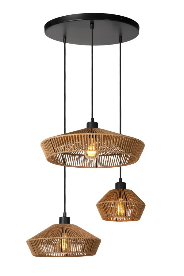 Lucide YUNKAI - Pendant light - Ø 60 cm - 3xE27 - Natural - turned on 2