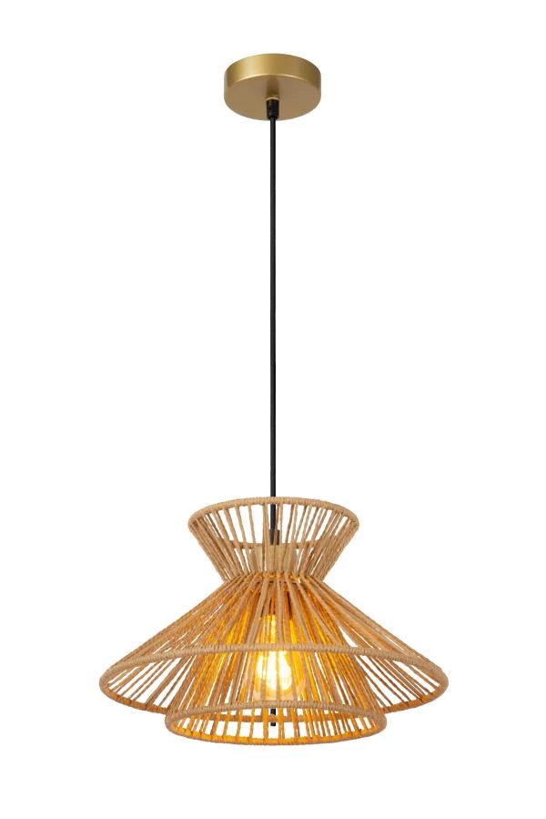 Lucide TASMAN - Pendant light - 1xE27 - Natural - turned on 2