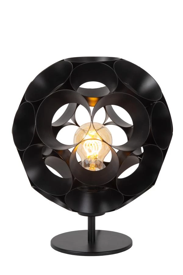 Lucide HANNELORE - Lampe de table - Ø 25 cm - 1xE27 - Noir - allumé