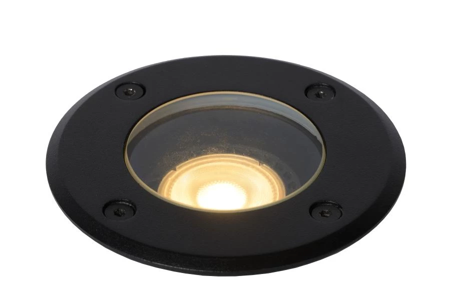 Lucide BILTIN - Spot de sol Intérieur/Extérieur - Ø 10,8 cm - 1xGU10 - IP67 - Noir - allumé