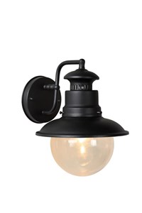 Lucide FIGO - Wall light Indoor/Outdoor - Ø 21,5 cm - 1xE27 - IP44 - Black turned on