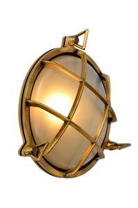 Lucide DUDLEY - Wall light Indoor/Outdoor - Ø 22 cm - 1xE27 - IP65 - Matt Gold / Brass turned on 2