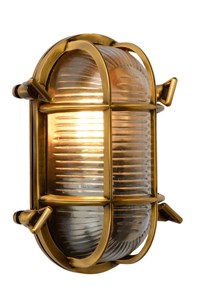 Lucide DUDLEY - Wall light Indoor/Outdoor - 1xE27 - IP65 - Matt Gold / Brass turned on 2