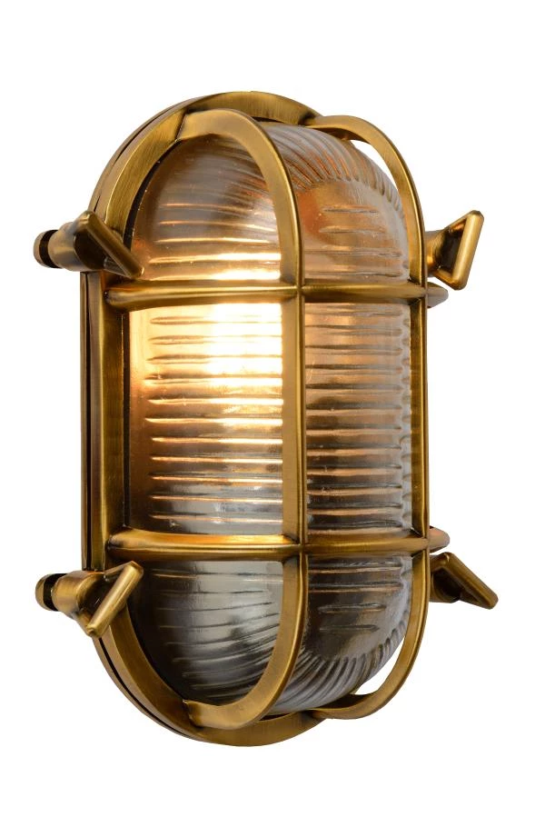 Lucide DUDLEY - Wall light Indoor/Outdoor - 1xE27 - IP65 - Matt Gold / Brass - turned on 2