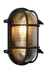 Lucide DUDLEY - Wall light Indoor/Outdoor - 1xE27 - IP65 - Black turned on