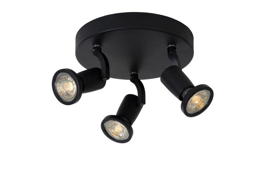 Lucide JASTER-LED - Ceiling spotlight - Ø 20 cm - LED - GU10 - 3x5W 2700K - Black - turned on