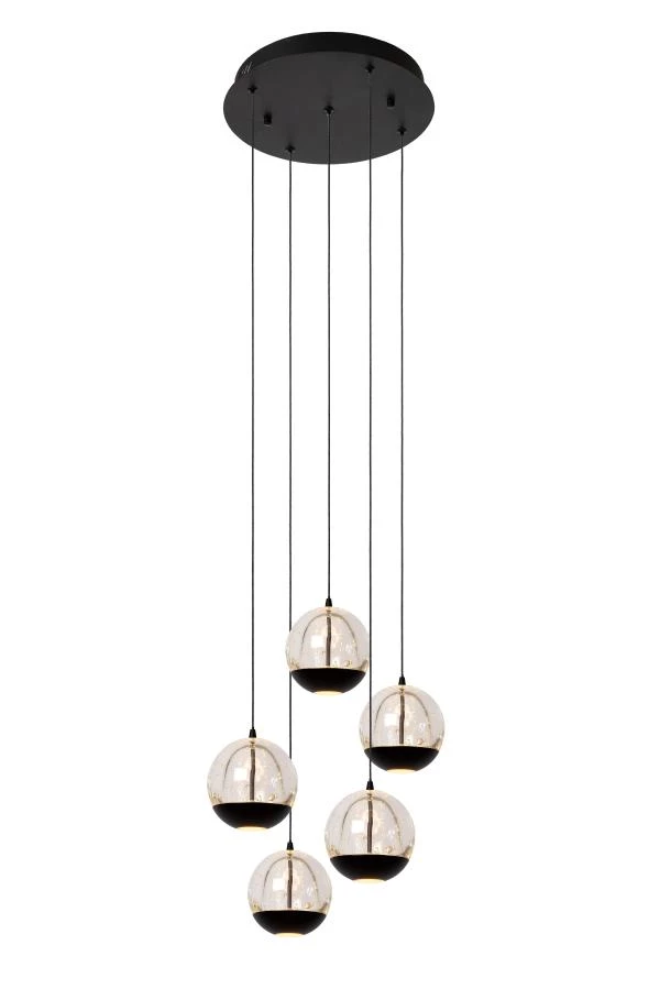 Lucide SENTUBAL - Suspension - Ø 35 cm - LED Dim. - 5x5,2W 2700K - Noir - allumé