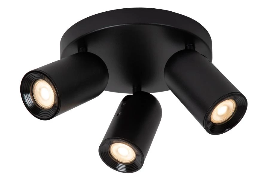 Lucide PUNCH - Spot plafond - Ø 21 cm - 3xGU10 - Noir - allumé