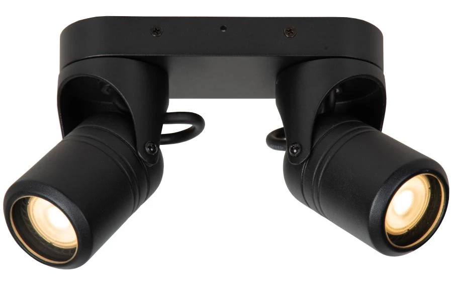 Lucide NIORT - Ceiling spotlight Indoor/Outdoor - 2xGU10 - IP44 - Black - turned on