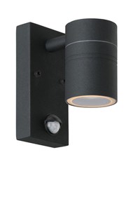 Lucide ARNE-LED IR - Wall spotlight / Wall light Indoor/Outdoor - Ø 6,3 cm - LED - GU10 - 1x5W 2700K - IP44 - Motion & Day/Night Sensor - Black turned on