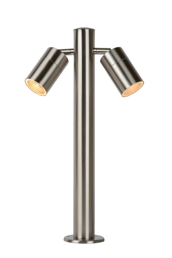 Lucide ARNE-LED - Bollard light - Ø 6,3 cm - LED - GU10 - 2x5W 2700K - IP44 - Satin Chrome - turned on 2