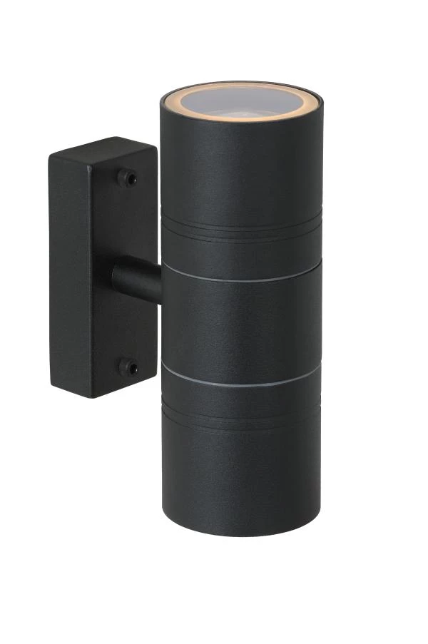 Lucide ARNE-LED - Foco de pared / Lámpara de pared Dentro/Fuera - Ø 6,3 cm - LED - GU10 - 2x5W 2700K - IP44 - Negro - encendido